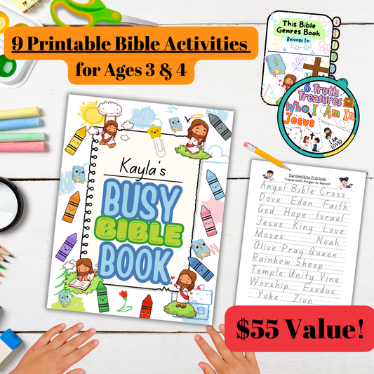 Busy Bible Workbook Digital & Printable Bible Activity Pages Ages 3 & 4 Edition | Sunday School | Homeschool