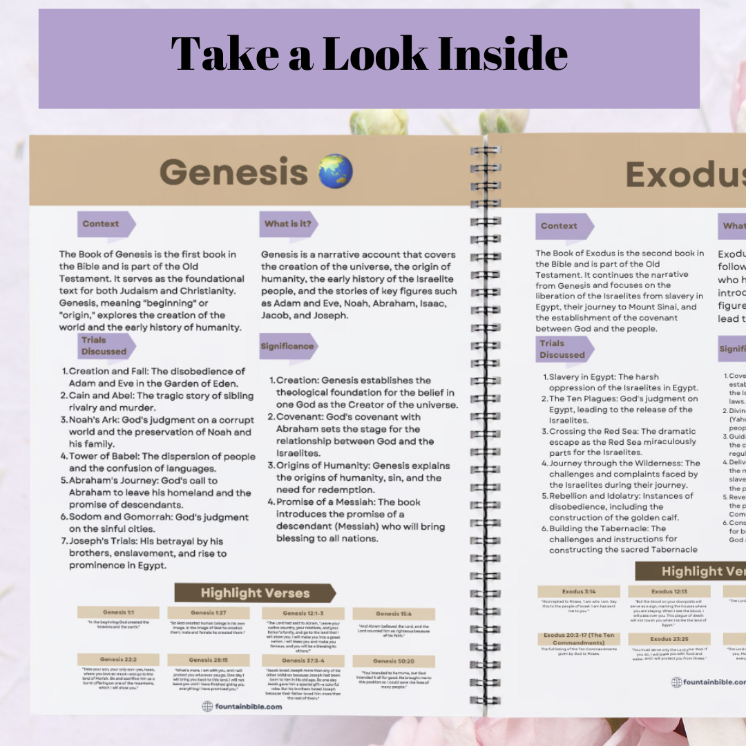 Bible Book Summaries Printed Notebook W/ Name Customization