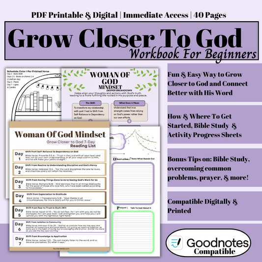 Grow Closer to God Bible Study Workbook Bundle Printable & Digital