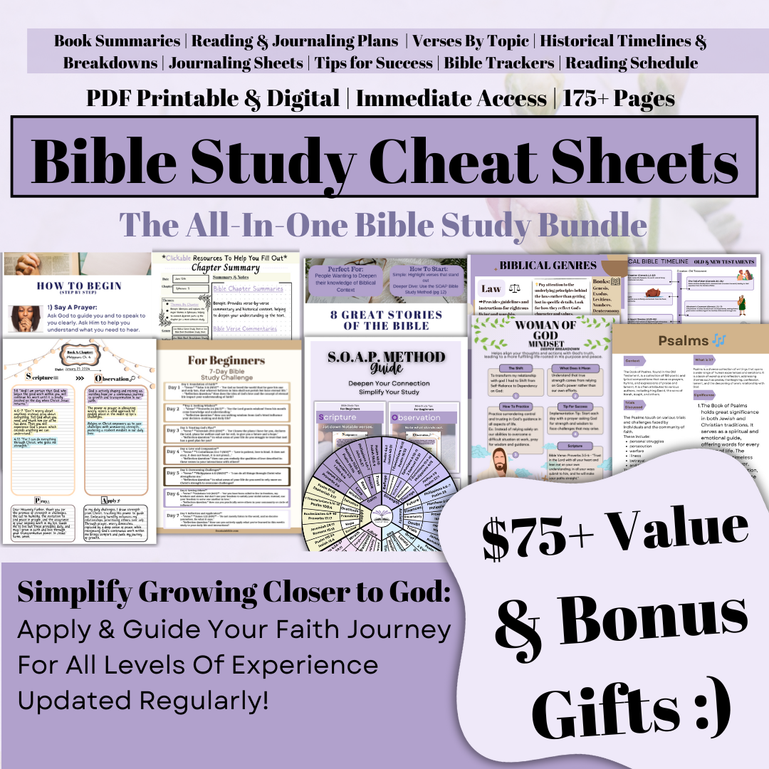 Bible Study Cheat Sheets -Ultimate Bundle To Save Time & Grow Closer to God Digital & Printable