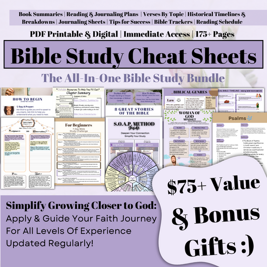 All In one Bible Study Cheat Sheets - Save Time & Get into your Bible Simply | Ultimate Bundle of Bundles | Digital & Printable